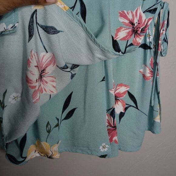 Tobi Floral Romper with Faux Wrap Skirt Side Tie - Picture 4 of 9